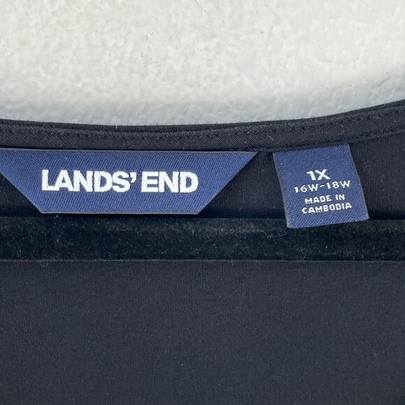 Lands End Womens Plus 1X Black Knotted Waist Dress Cap Sleeve Stretch - Picture 3 of 6